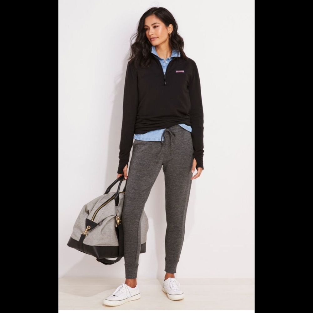 NWT Vineyard Vines Women's Dreamcloth® Shep Shirt® 1/4 Zip Top Black & R…